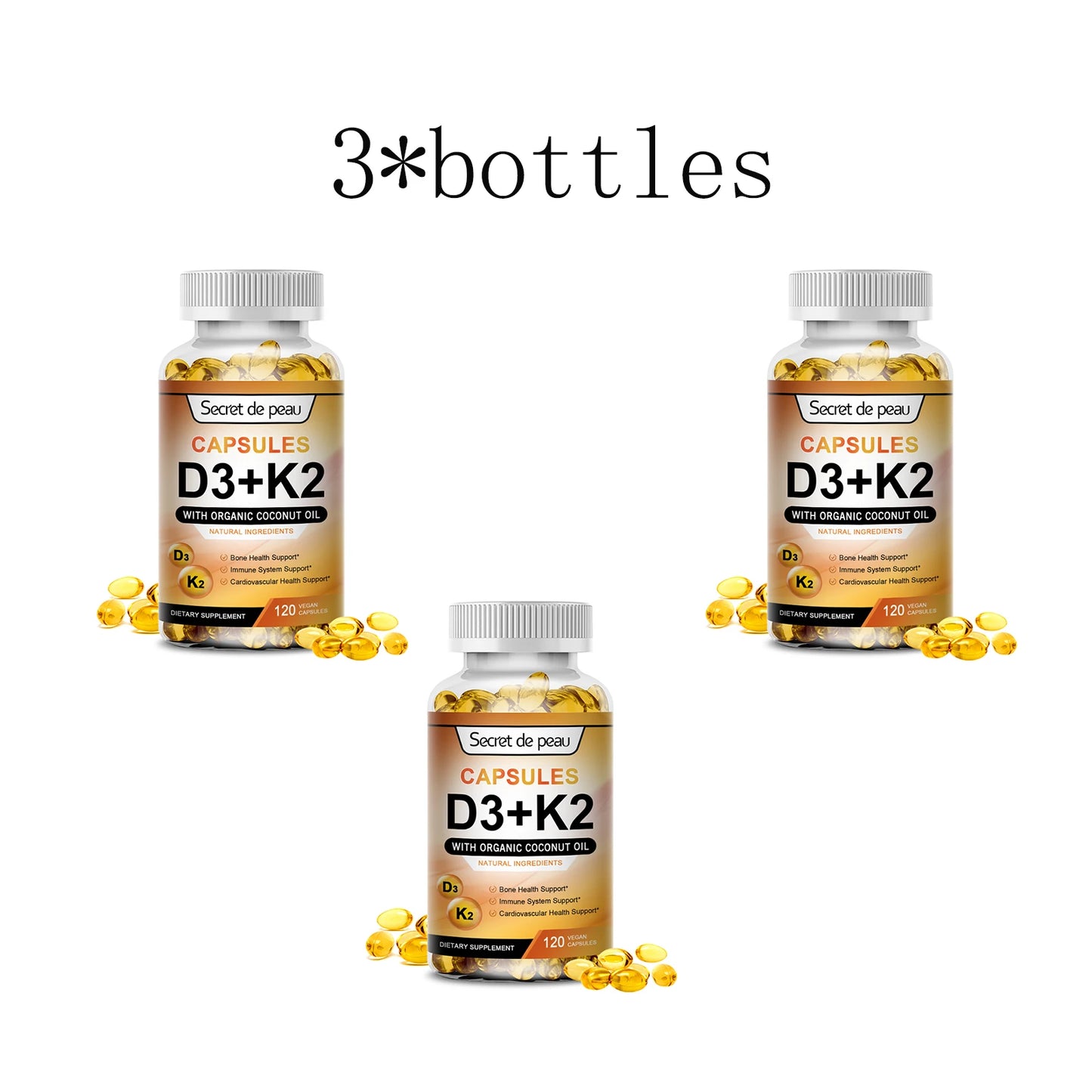 D3K2 Capsules Daily Supplement - Vitamin K2 and Vitamin D3 for Bone, Teeth, Immune Health | 120 Capsules