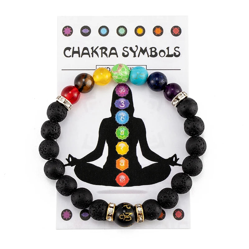 Seven-Chakra Bracelet with Meaning Card, Natural Crystal, Ideal for Yoga and Meditation