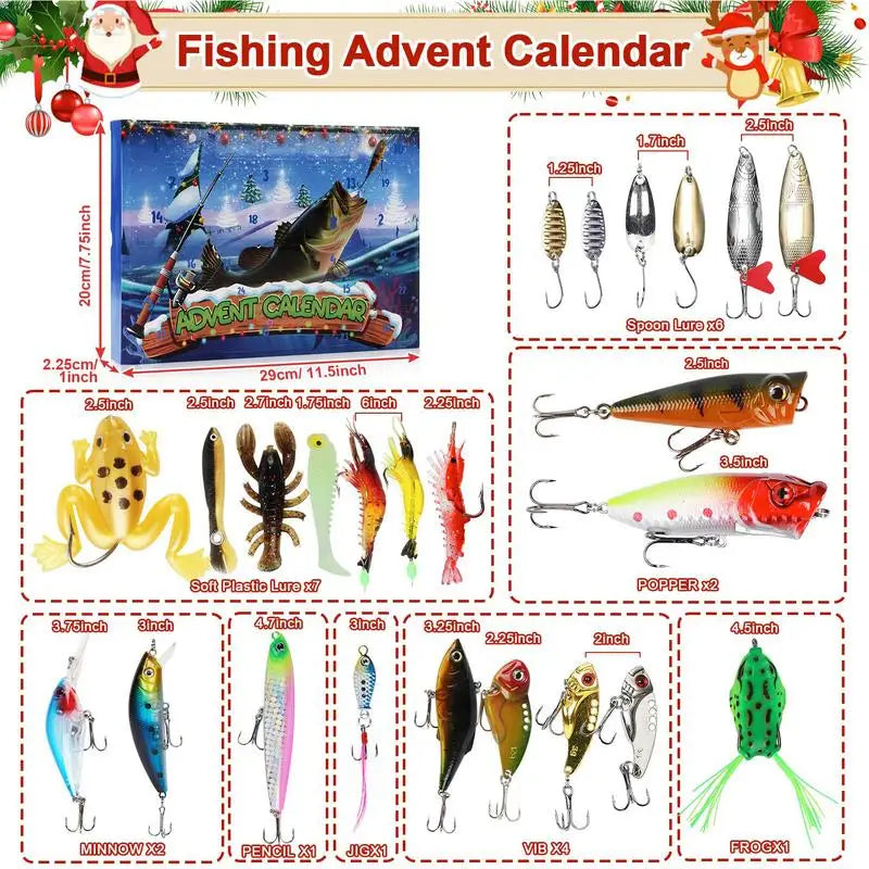 Fishing Advent Calendar 2024 | 24 Assorted Baits | Perfect Holiday Gift for Anglers