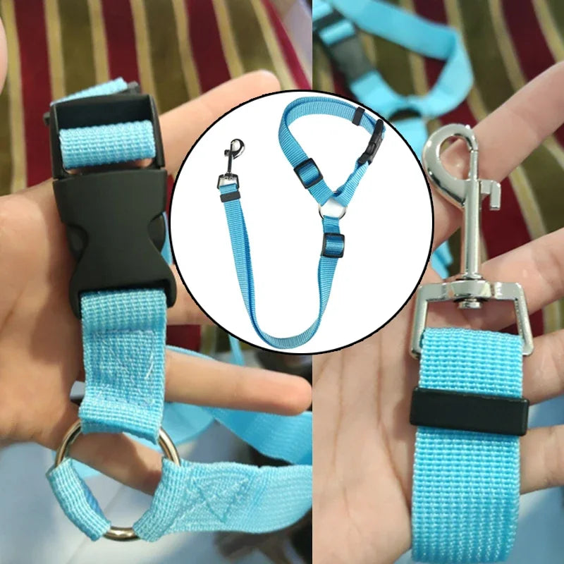 Adjustable Solid Color 2-in-1 Pet Car Seat Belt and Leash