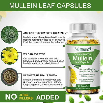 Natural Mullein Leaf Capsules - Respiratory Support | 1000 mg per Serving