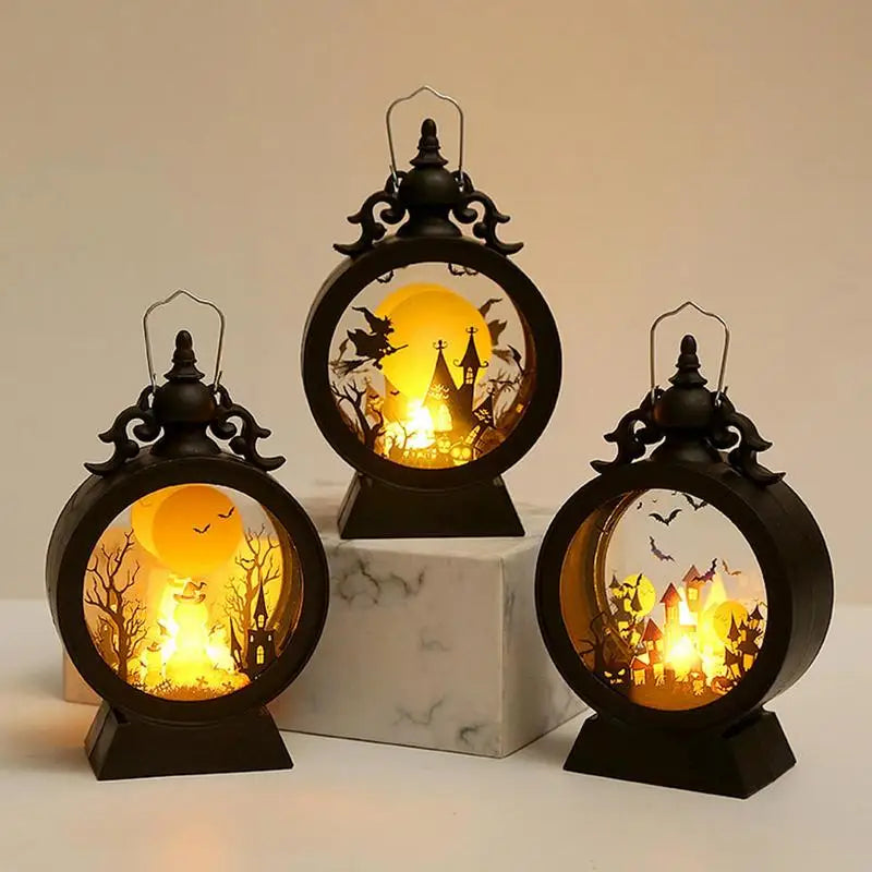 Gothic Vintage Halloween Lantern - Witch Pumpkin LED Light