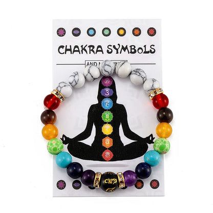 Seven-Chakra Bracelet with Meaning Card, Natural Crystal, Ideal for Yoga and Meditation