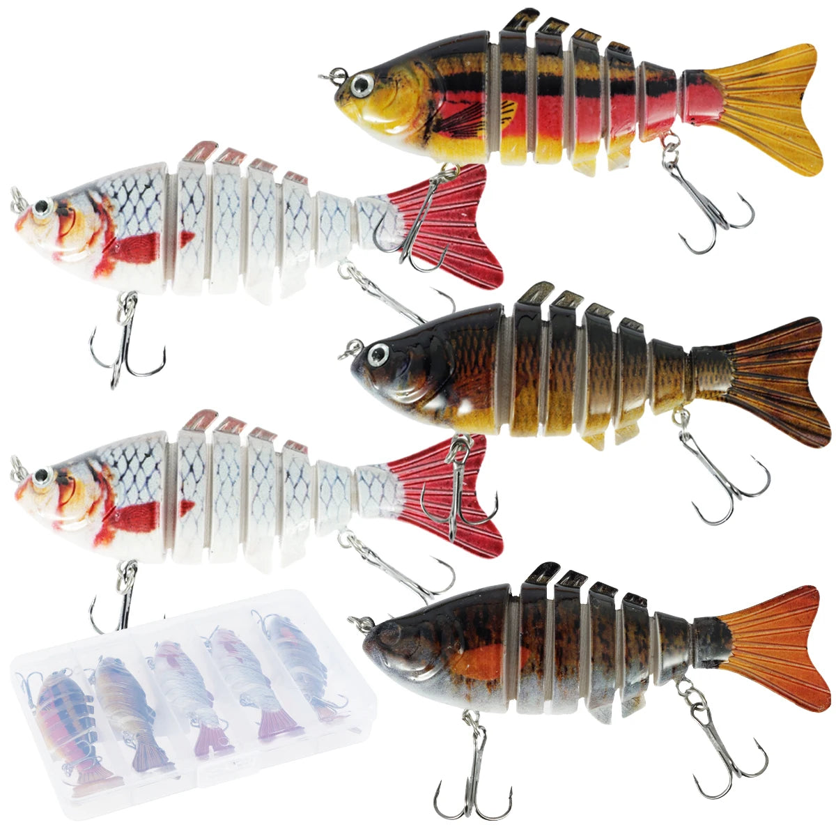 5Pcs 7 Segment Fishing Lure Set - Lifelike Multi Jointed Hard Baits for Pike, Wobbler, Crankbait, Artificial Swimbait