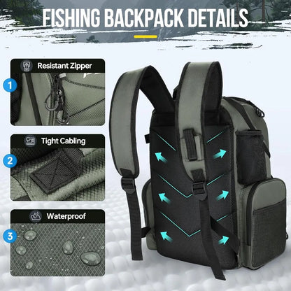 Fishing Backpack with Rod Holders and Cooler 45L Large Water-resistant Fishing Tackle Bag Fishing Tackle Backpack