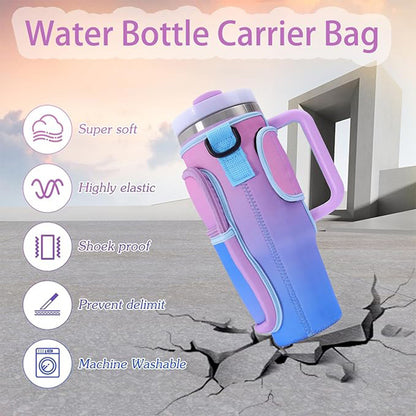 Durable neoprene water bottle pouch for 40oz tumblers, with smooth zipper